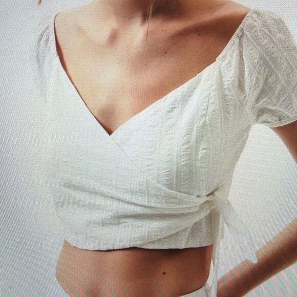 New! Lottie Moss Pacsun Textured Wrap Crop Top Size Medium Mauve NWT - Picture 2 of 11